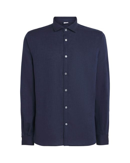 Zimmerli of Switzerland Blue Linen-Cotton Shirt for men