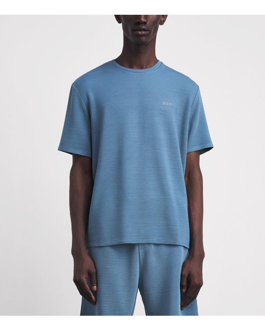 Boss Blue Rib-Knit Logo T-Shirt for men