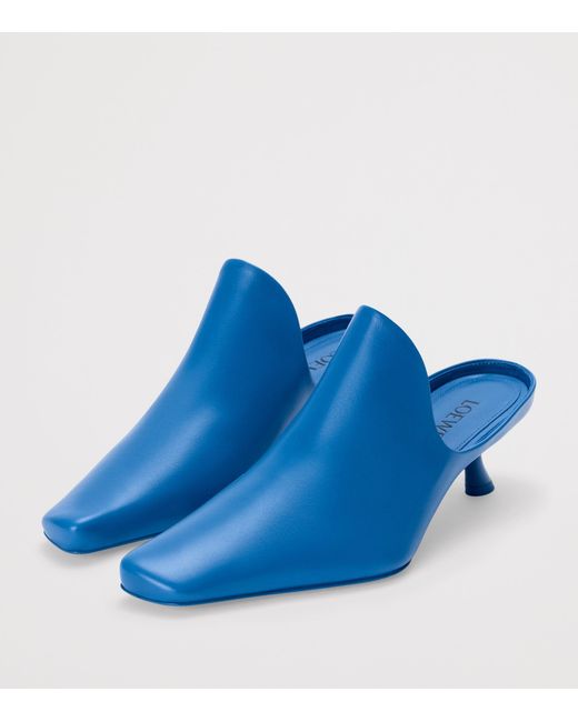 Loewe Blue Lambskin Emily Heeled Mules 45