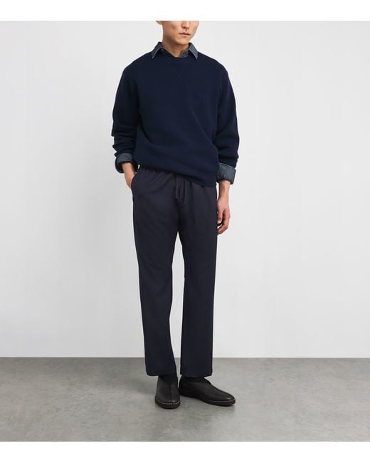 Barena Blue Virgin Wool Drawstring Trousers for men