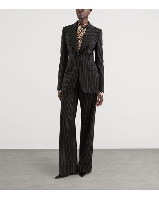 Dolce & Gabbana Black Stretch-Wool Pinstripe Blazer