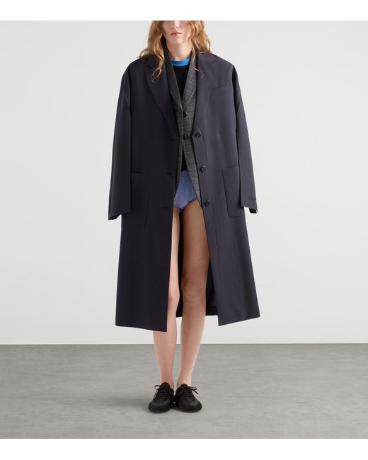 Prada Blue Single-Breasted Light Wool Coat