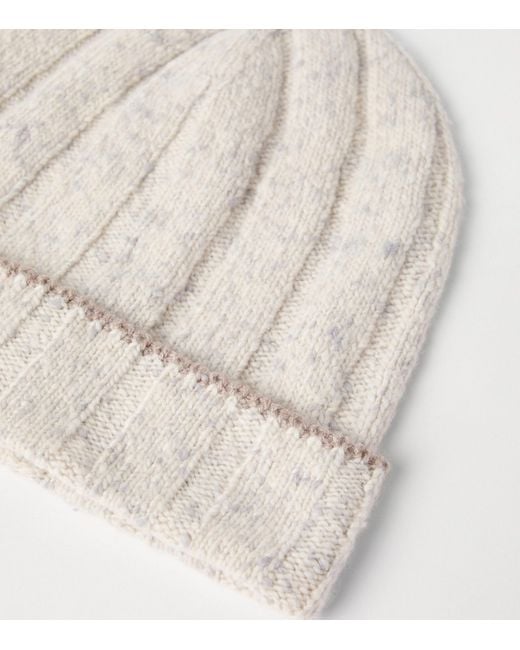 Brunello Cucinelli Natural Cashmere Ribbed Beanie for men