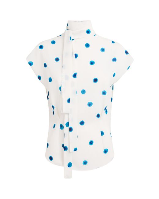 Edeline Lee Blue Organic Cotton-Blend Ribbon Neck Blouse