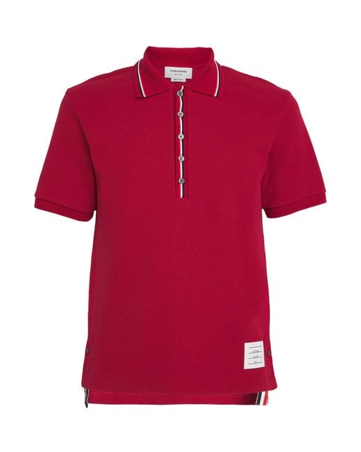 Thom Browne Red Cotton Rib-Cuff Polo Shirt for men