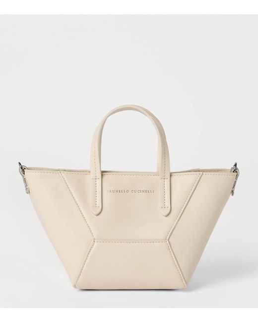 Brunello Cucinelli Natural Mini Calfskin Bc Duo Top-Handle Bag