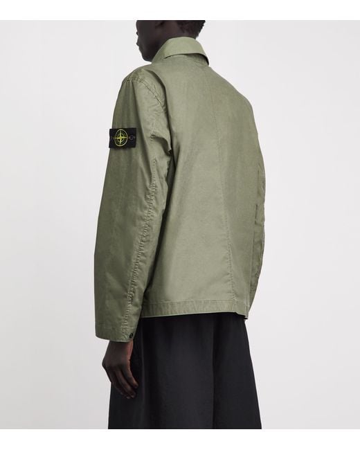 Stone Island Green Waxed Canvas Coach Jacket for men