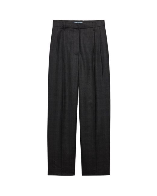 Prada Black Wool Check Tailored Trousers