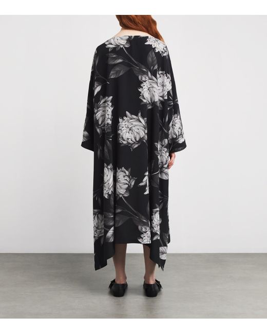 Eskandar Black Silk Floral Midi Dress