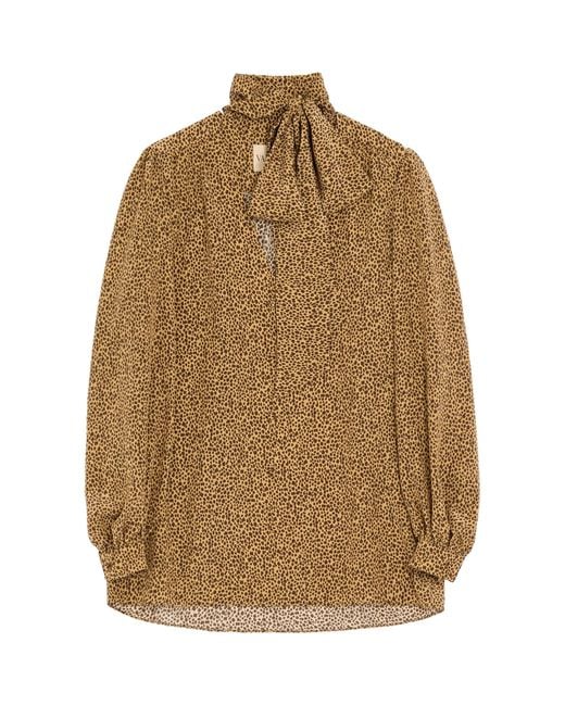 Valentino Brown Silk Cheetah-Print Shirt