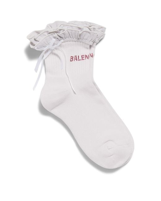 Balenciaga White Ruffled Logo Socks