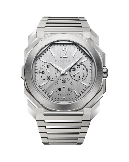 BVLGARI Gray Stainless Steel Octo Finissimo Chronograph Gmt Watch 43mm for men