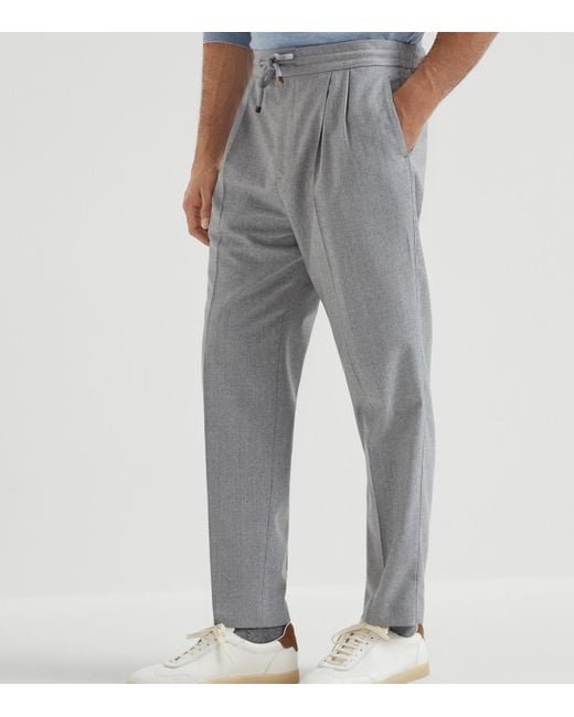Brunello Cucinelli Gray Linen Drawstring Leisure Trousers for men