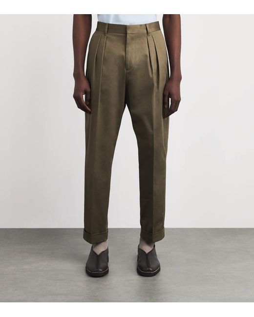 Paul Smith Green Cotton-Blend Pleated Wide-Leg Trousers for men