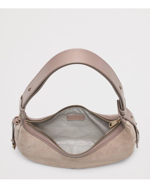 Aspinal Gray Small Leather Soho Crescent Shoulder Bag
