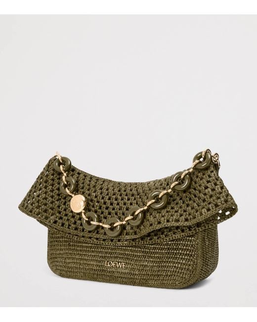 Loewe Green X Paula's Ibiza Medium Raffia Ola Shoulder Bag