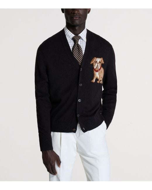 Dunhill Black Cashmere-Linen V-Neck Cardigan for men