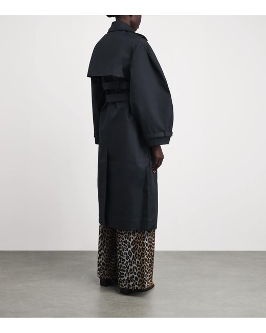 Ganni Black Organic Cotton Belted Trench Coat