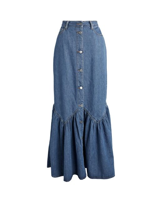 Ganni Tiered Denim Maxi Skirt in Blue | Lyst UK