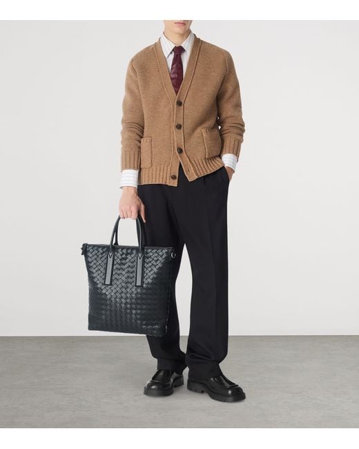 Bottega Veneta Black Leather Intrecciato North-South Tote Bag for men