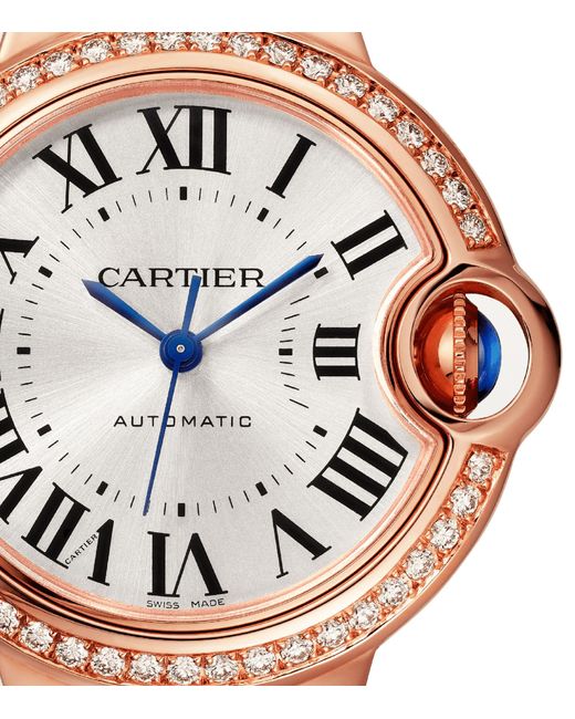 Cartier Red Rose Gold And Diamond Ballon Bleu De Watch 33mm