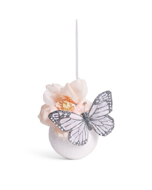 Harrods White Glitter Butterfly Bauble