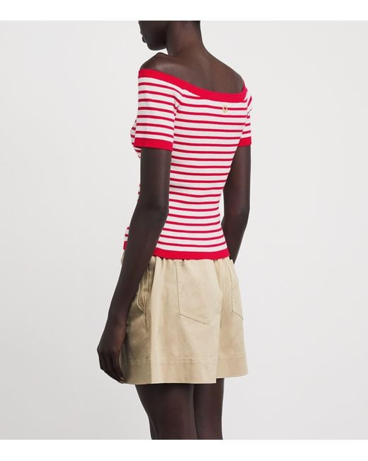 Maje Red Stripe Rib-Knit Top