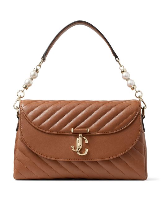 Jimmy Choo Brown Leather Curve Top-Handle Bag