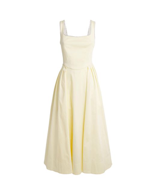 Maje White Stretch-Cotton Rhinestone-Trim Midi Dress