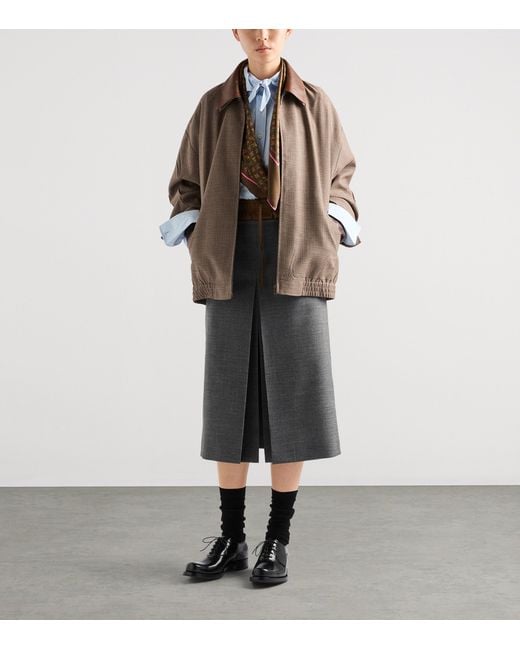 Prada Gray Wool Rush Stitch Midi Skirt