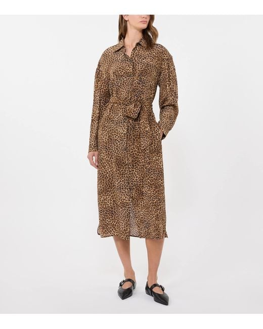 Weekend by Maxmara Brown Silk Leopard Print Midi Shirt Dress