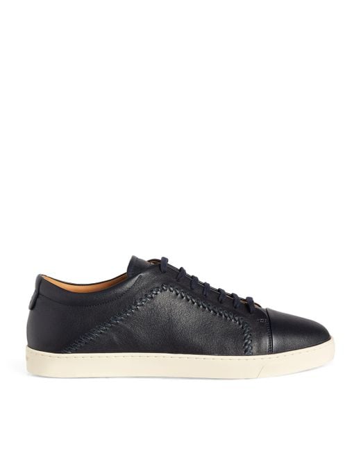 Giorgio Armani Blue Leather Low-Top Sneakers for men