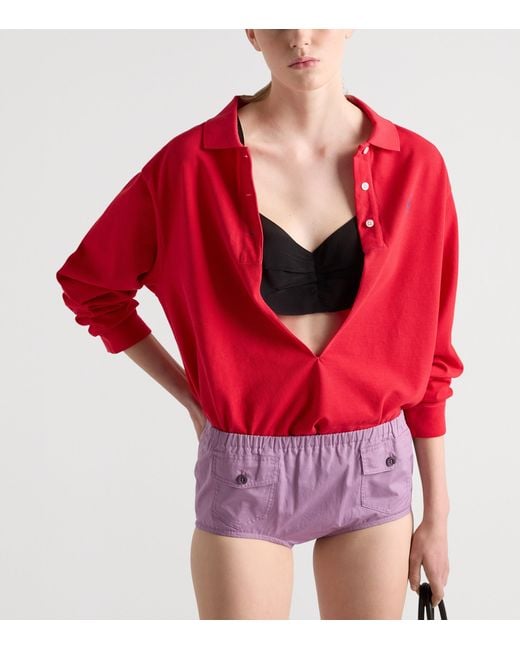 Prada Red Cotton Piqué Plunge-Neck Polo Shirt