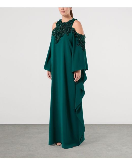Marina Rinaldi Green X Tony Ward Embellished Cold-Shoulder Maxi Dress