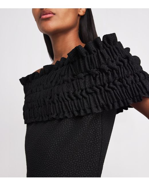Edeline Lee Black Jacquard Off-The-Shoulder Philomena Midi Dress