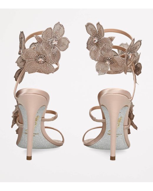 Rene Caovilla Natural Satin Floral Cleo Sandals 105