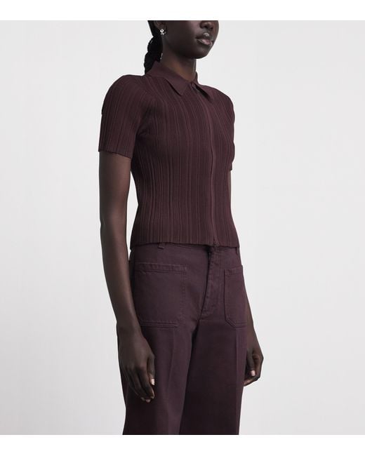 Victoria Beckham Purple Rib-Knit Zip-Up Polo Shirt