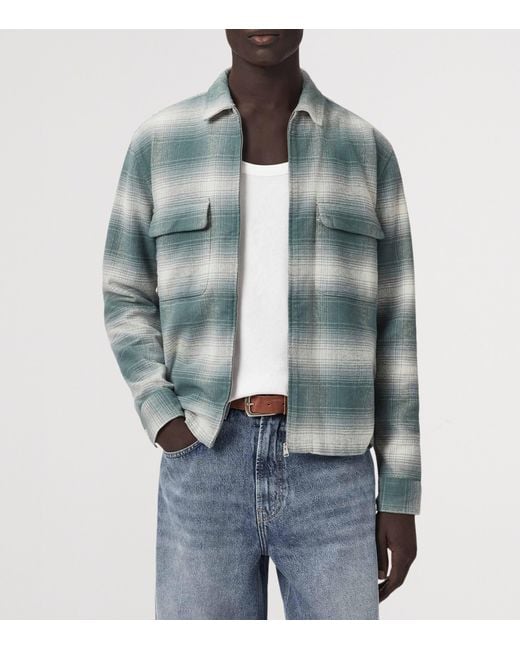 AllSaints Blue Organic Cotton Check Polanco Overshirt for men