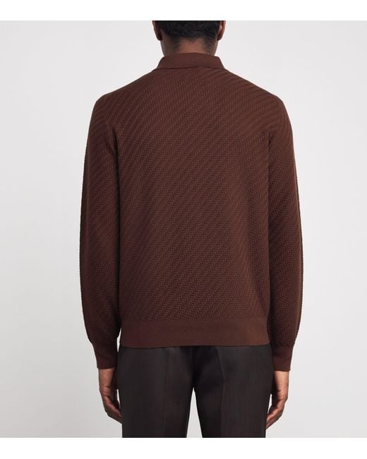 Brioni Brown Cotton-Silk-Cashmere Woven Polo Shirt for men