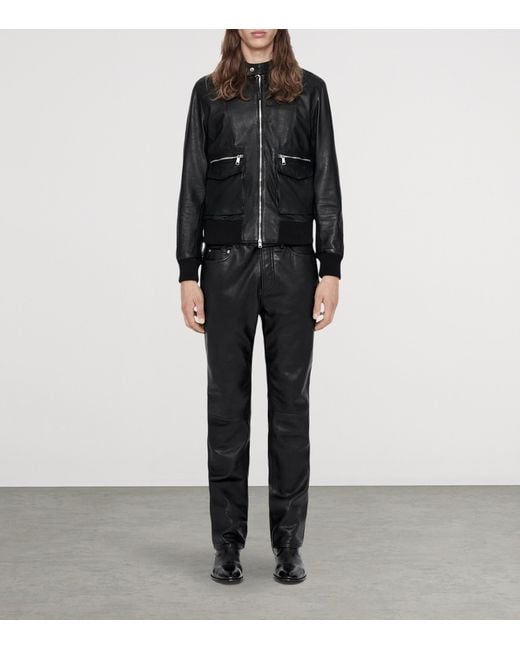 AllSaints Black Leather Hiro Bomber Jacket for men