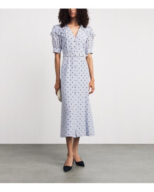 Alessandra Rich Blue Silk Ruffled Midi Dress