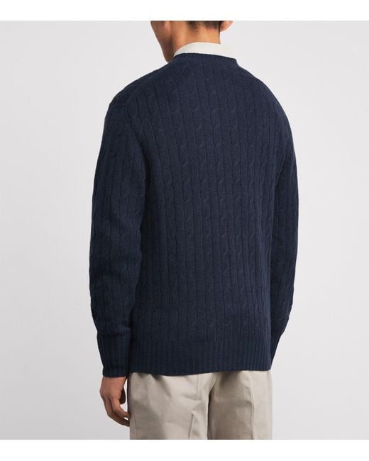N.Peal Cashmere Blue Organic Cashmere Cable-Knit Thames Sweater for men