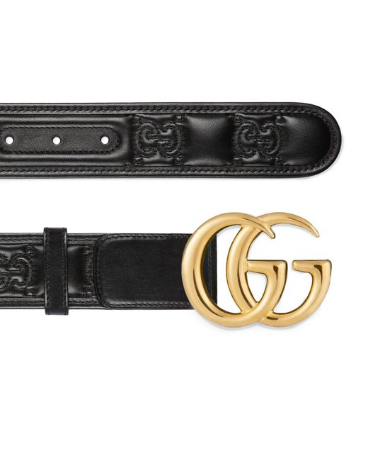 Gucci Black Matelassé Gg Marmont Wide Belt