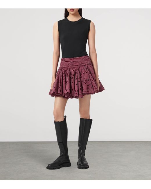 AllSaints Red Dotty Mini Skirt