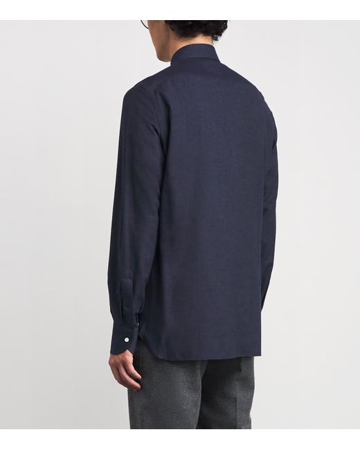 Isaia Blue Cotton-Cashmere Jersey Shirt for men