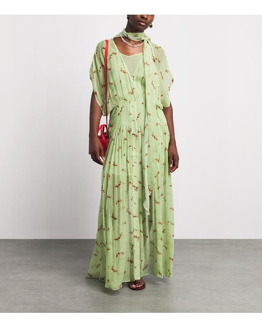 Ganni Green Organic Silk Floral Midi Dress