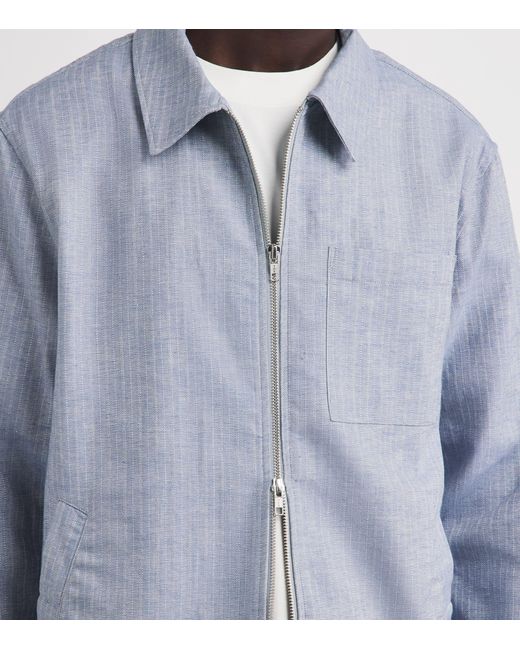Wax London Blue Cotton-Linen Herringbone Eldon Jacket for men