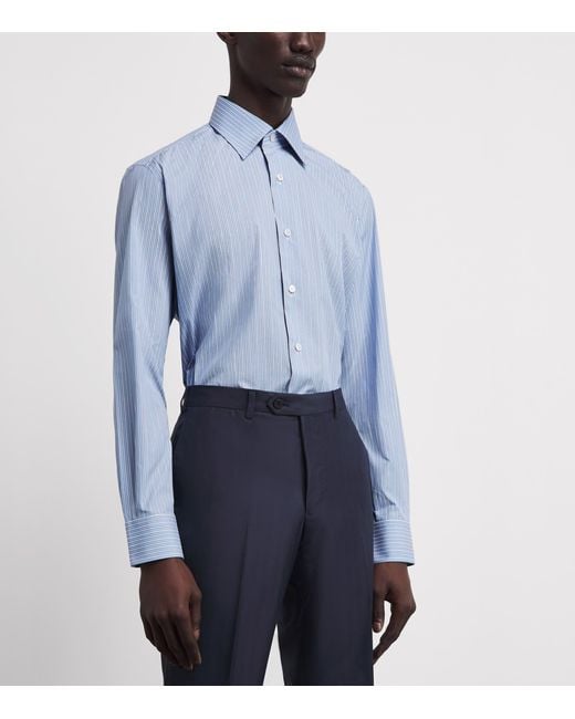 Brioni Blue Sea Island Cotton Stripe Shirt for men