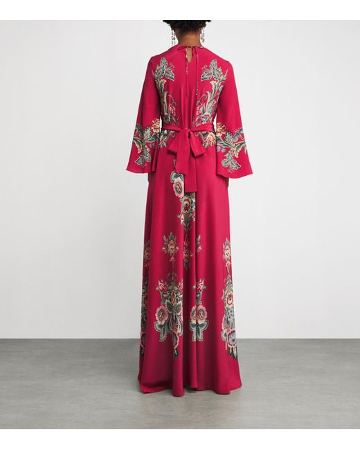 Etro Red Silk Floral Print Gown