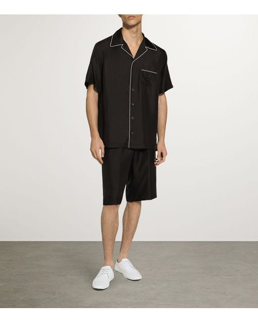 Dolce & Gabbana Black Silk Short-Sleeve Shirt for men